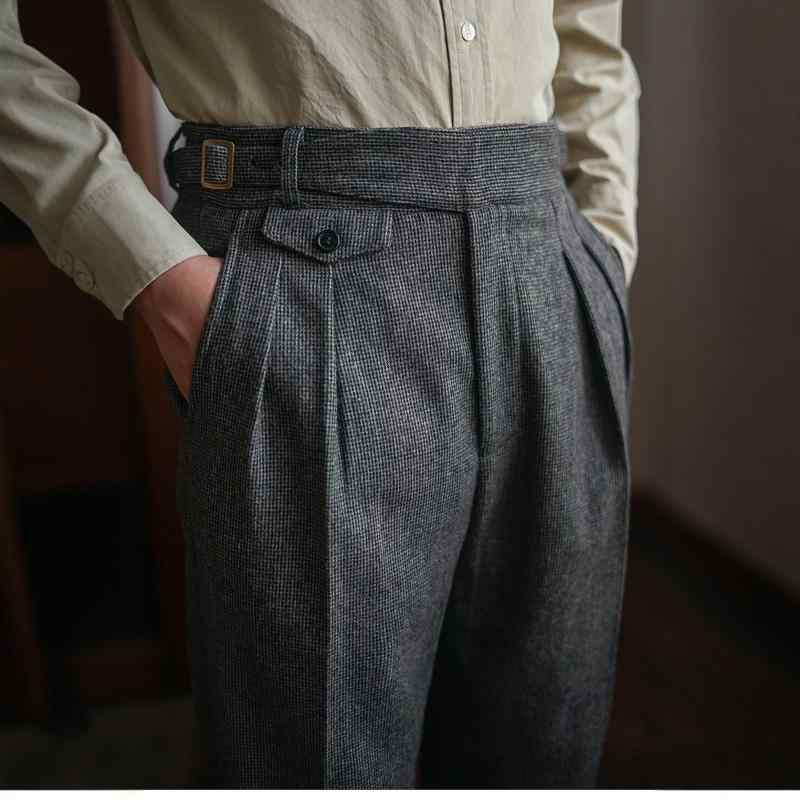 メンズ ファッション 服 用 オシャレ シンプル 大人 かっこいい 大きいサイズ ストリート 紳士服 ズボン ビジネス スリム 九分丈 レトロ ウール