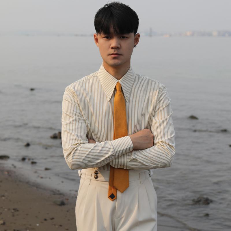 メンズ ファッション 服 用 オシャレ 大きいサイズ ストリート 紳士服 イタリアン ロング ポイント カラー ボタン ダウン 抗シワ スリムフィット ライト ビジネス カジュアル アメリカン レトロ フレッシュ 長袖 ストライプ シャツ