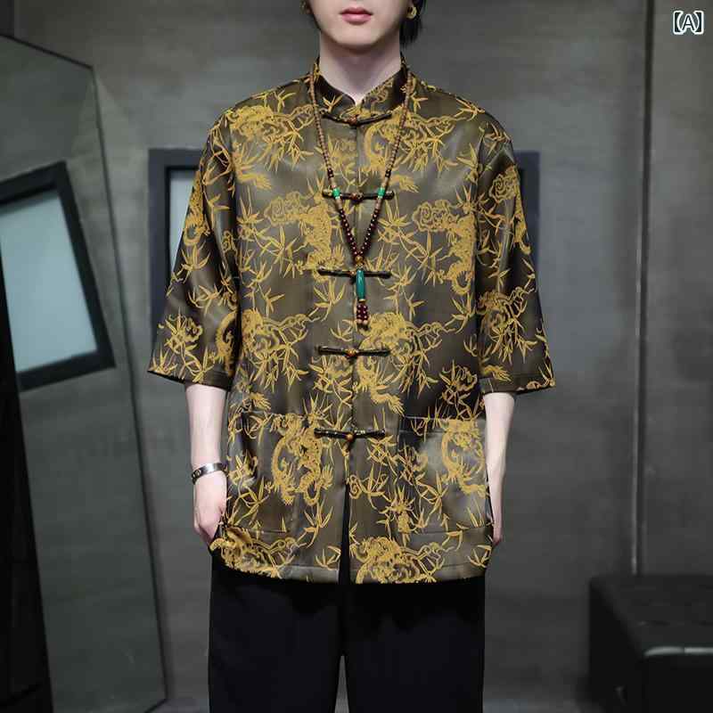 メンズ ファッション カジュアル おしゃれ 夏 カーディガン ジッパー 半袖 新 万里 長城 柄 グラデーション スリーブ フィール 薄手 涼しい 涼しい 半袖 Tシャツ