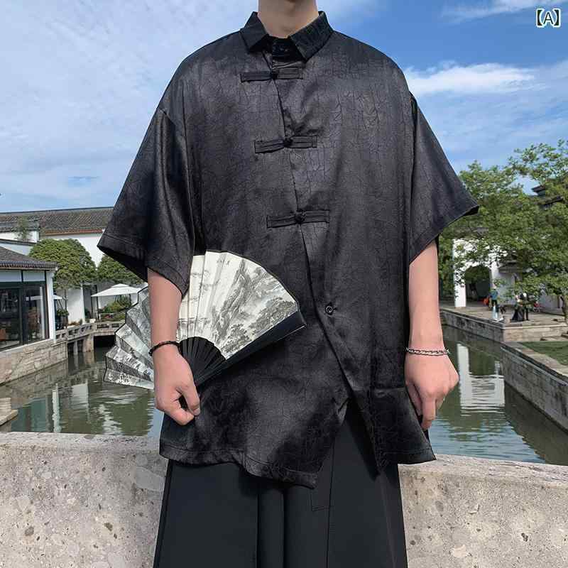 アジアンテイスト 衣装 メンズ ファッション 服 用 オシャレ シンプル 大人 かっこいい 大きいサイズ ストリート 紳士服 冷感 半袖 シャツ 夏 ハイエンド