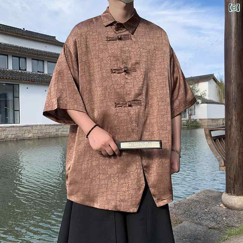 アジアンテイスト 衣装 メンズ ファッション 服 用 オシャレ シンプル 大人 かっこいい 大きいサイズ ストリート 紳士服 冷感 半袖 シャツ 夏 ハイエンド