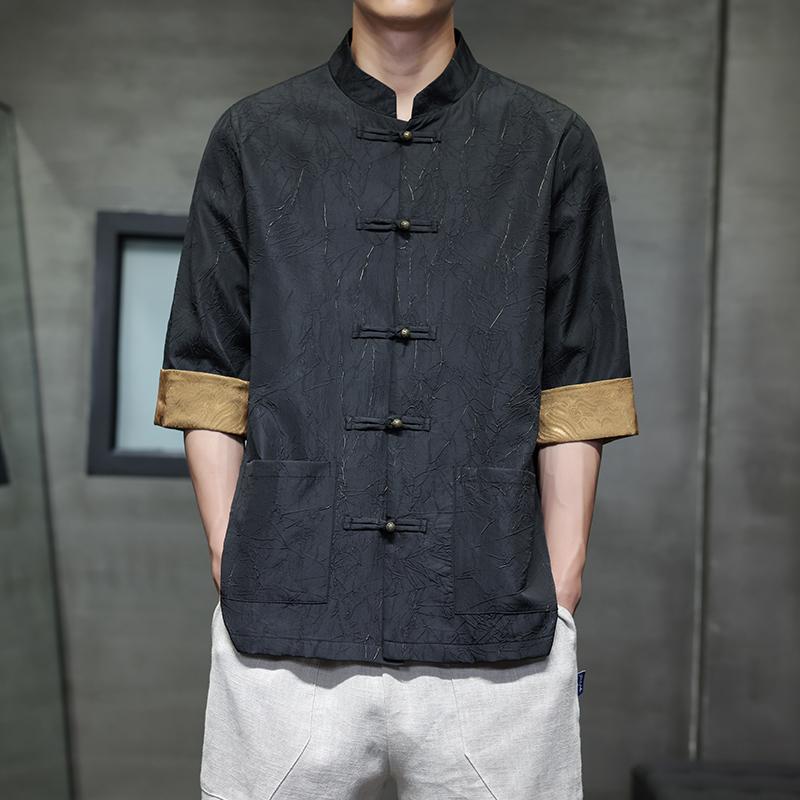 アジアンテイスト 衣装 メンズ ファッション 服 用 オシャレ シンプル 大人 かっこいい 大きいサイズ ストリート 紳士服 レトロ 半袖 シャツ スタンドカラー ボタン スーツ 大きいサイズ 漢服 夏 ジャケット