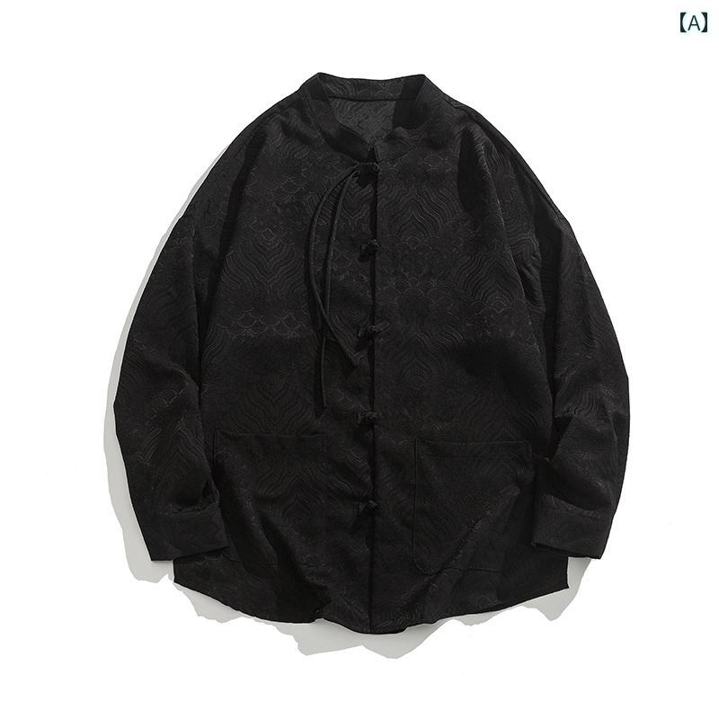 アジアンテイスト 衣装 メンズ ファッション 服 用 オシャレ シンプル 大人 かっこいい 大きいサイズ ストリート 紳士服 長袖 シャツ レトロ バックル スーツ ゆったり 大きいサイズ ハイエンド トップ