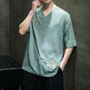 アジアンテイスト衣装 メンズ ファッション 服 用 オシャレ シンプル 大人 かっこいい 大きいサイズ ストリート 紳士服 夏 半袖 Tシャツ Vネック 冷感 アート 大きいサイズ ゆったり 薄手 五分袖 トップス
