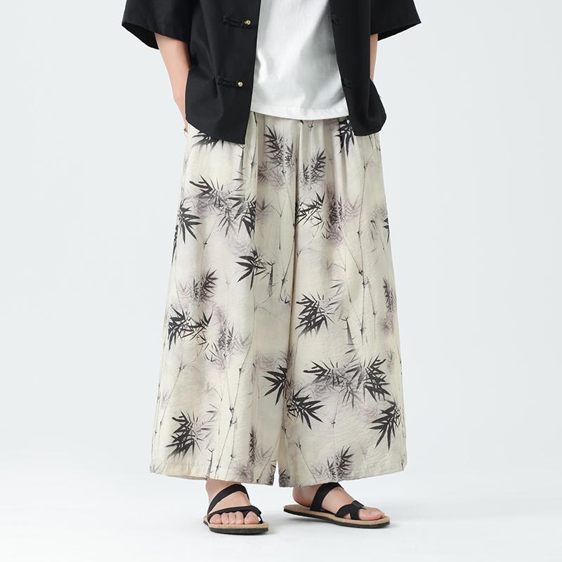 アジアンテイスト 衣装 メンズ ファッション 服 用 オシャレ シンプル 大人 かっこいい 大きいサイズ ストリート 紳士服 プリント パンツ 夏 薄手 ストレート 大きいサイズ ワイドレッグ アンティーク カジュアル