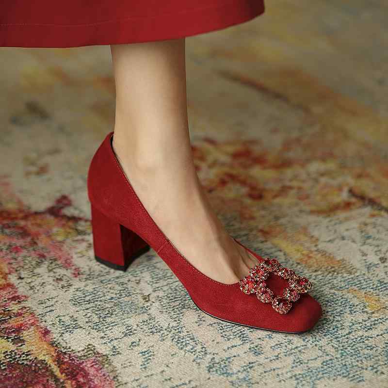 レディース シューズ 靴 ブーツ パンプス サンダル オシャレ 小物 アイテム EUサイズ表記 厚手 ヒール 結婚式 靴 女性用 スクエアトゥ ストーン スクエアバックル ハイヒール ブライダル シューズ