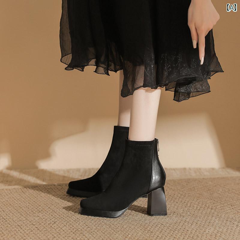 レディース シューズ 靴 ブーツ パンプス サンダル オシャレ 小物 アイテム EUサイズ表記 ハイエンド ハイヒール シューズ 秋 スエード ヒール ブーツ 快適 スクエアトゥ 女性用