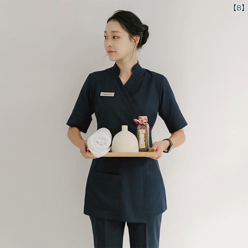 レディース ファッション 業務 ユニフォーム 制服 コスプレ衣装 韓国スタイル 美容部員 ハイエンド ペディキュア フットバス 技術者 ヘルスクラブ ミッド スリーブ スーツ