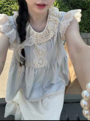 レディース ファッション オシャレ カワイイ 女性用 シンプル 大人カワイイ 大きいサイズ 婦人服 レース ジャカード ラウンドネック スイート シャツ 夏 フレンチ レトロ スモール フライング スリーブ シャツ レディース ファッション オシャレ カワイイ 女性用 シンプル 大人カワイイ 大きいサイズ 婦人服 レース ジャカード ラウンドネック スイート シャツ 夏 フレンチ レトロ スモール フライング スリーブ シャツ