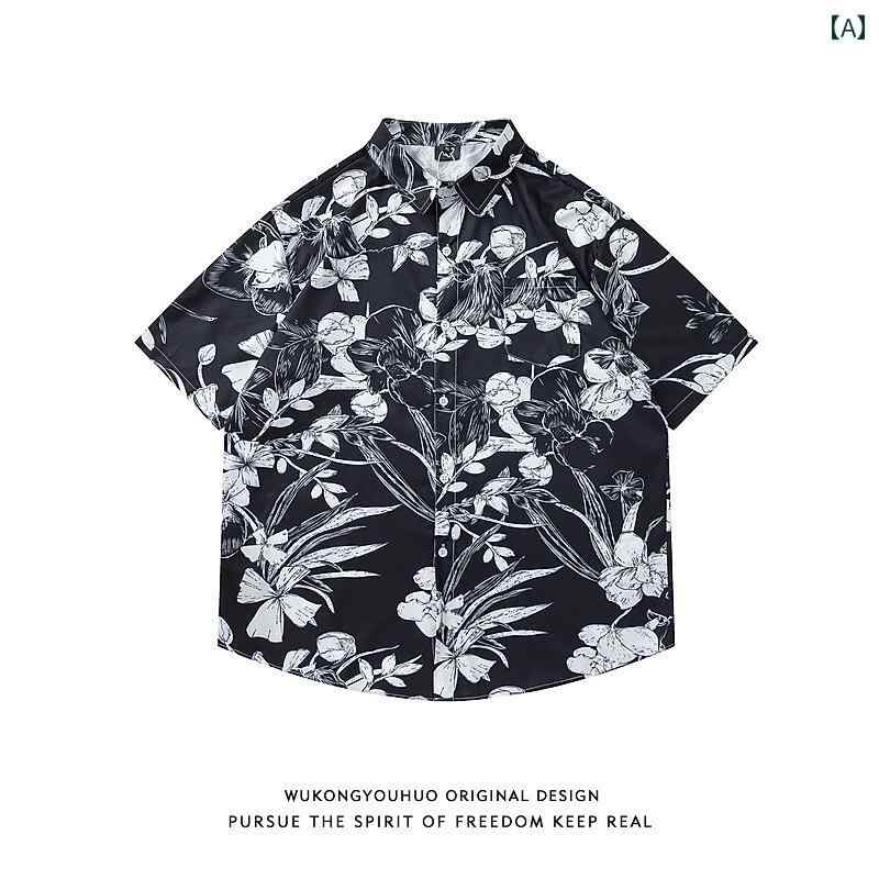 メンズ ファッション 服 用 オシャレ シンプル 大人 かっこいい 大きいサイズ ストリート 紳士服 夏 花柄 プリント カジュアル 半袖 シャツ ユニセックス ゆったり 薄手