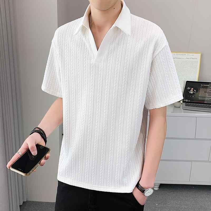 乐天商城 - メンズ ファッション 服 男性用 オシャレ シンプル 大人 かっこいい ストリート ストライプ ポロシャツ 夏 ゆったり アメリカン 襟 T