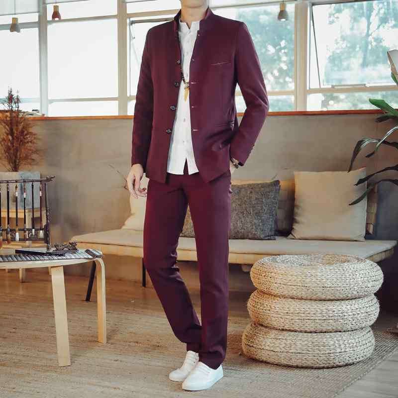 乐天商城 - メンズ ファッション 服 男性用 オシャレ シンプル 大人 かっこいい ストリート 唐装 ボタン付き スーツ 漢服 レトロ カジュアル ジャケット