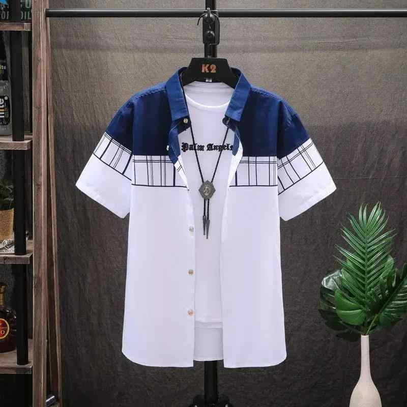 メンズ ファッション 服 男性用 オシャレ シンプル 大人 かっこいい ストリート 青 夏 薄手 シャツ 半袖 生中 シャツ