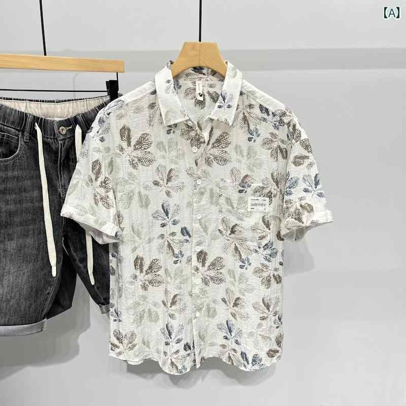 メンズ ファッション 服 男性用 オシャレ シンプル 大人 かっこいい ストリート 夏 薄手 アメリカン 半袖 花柄 シャツ カジュアル ゆったり ビーチ コットンリネン 通気性