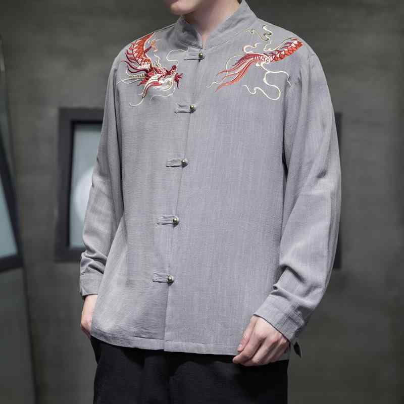 メンズ ファッション 服 男性用 オシャレ シンプル 大人 かっこいい ストリート 唐装 シャツ 綿 リネン ボタン 通気性 長袖 ドラゴン レトロ シャツ