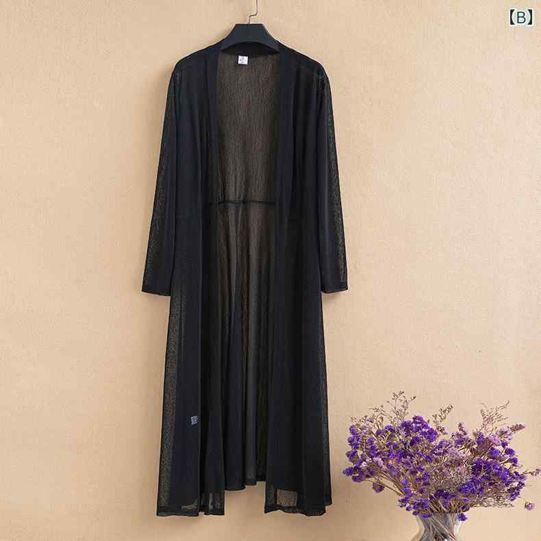 春 コーデ レディース ファッション オシャレ カワイイ シンプル きれいめ ナチュラル 上品カジュアル 婦人服 日焼け防止 服 ロング ストール コート メッシュ アウター レイヤー 薄手 カーディガン 衣類