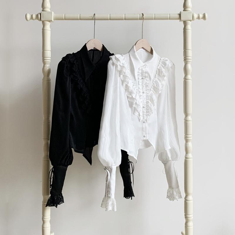 レディース ファッション 服 オシャレ カワイイ 女性用 大人カワイイ 婦人 2色 ランタン スリーブ シャツ 軽やか アイス