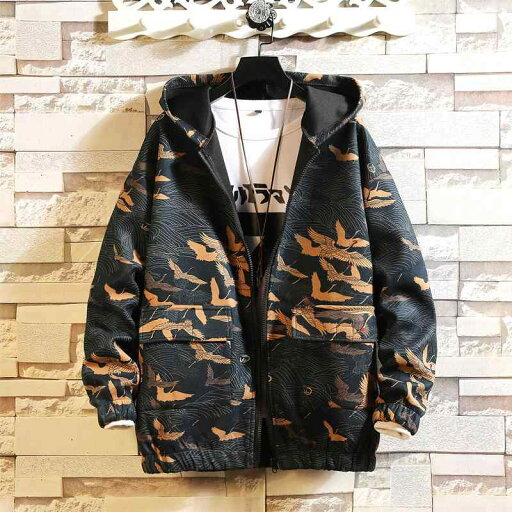 メンズ ファッション 服 男性用 オシャレ シンプル 大人 かっこいい ストリート 鶴 フード付き ジャケット ゆったり コート メンズ ファッション 服 男性用 オシャレ シンプル 大人 かっこいい ストリート 鶴 フード付き ジャケット ゆったり コート