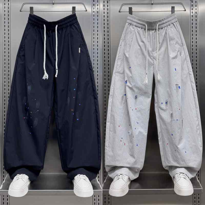 乐天商城 - メンズ ファッション 服 男性用 オシャレ シンプル 大人 かっこいい ストリート 夏 速乾 カジュアル パンツ 薄手 ゆったり ストレート スプラッシュ ワイド レッグ