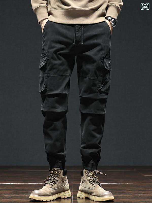 メンズ ファッション 服 男性用 オシャレ シンプル 大人 かっこいい ストリート 黒 ズボン レトロ ポケット スリム フィット