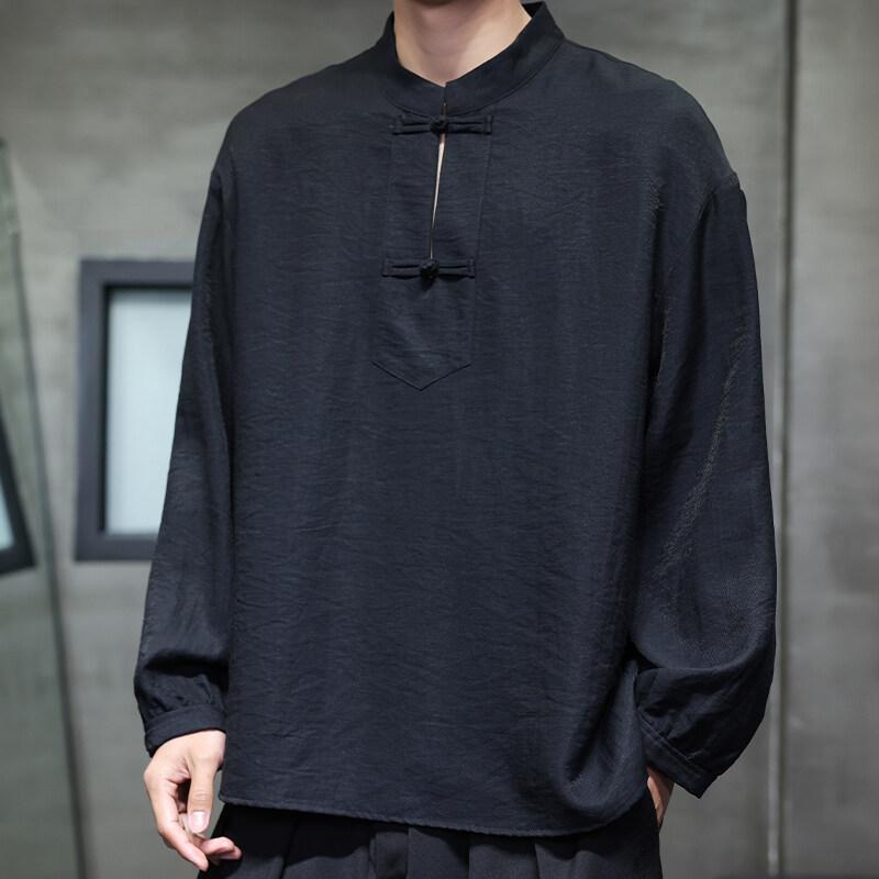 乐天商城 - メンズ ファッション 服 男性用 オシャレ シンプル 大人 かっこいい ストリート リネン 薄手 長袖 シャツ ボタン ゆったり 無地