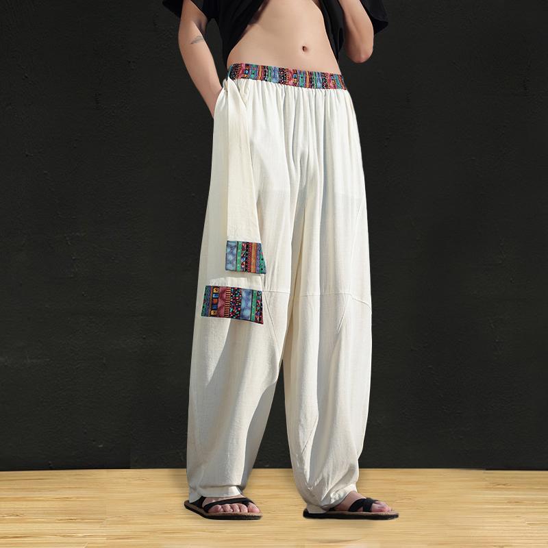 Rakuten - メンズ ファッション 服 男性用 オシャレ シンプル 大人 かっこいい ストリート 夏 綿麻 ワイド レッグ パンツ ゆったり エスニック ストレート カジュアル