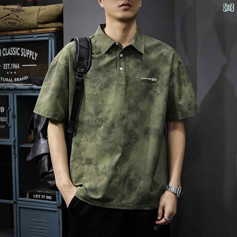 メンズ ファッション 服 男性用 オシャレ シンプル 大人 かっこいい ストリート 夏 薄手 速乾 半袖 ポロシャツ アメリカン レトロ タイダイ柄 トップス ワークウェア T