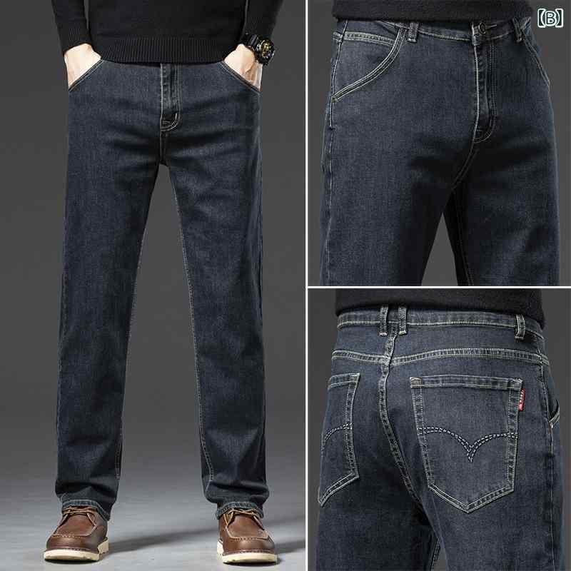 リコットのメンズ デニムパンツ ストレッチ ゆったり ストレート ファッション レジャー デニム ストレッチパンツ ゆったりパンツ メンズデニム 厚手デニム コットン素材 ストレッチ素材 ストレートシルエット ミドルウエスト カジュアルパンツ 通勤｜アングル3