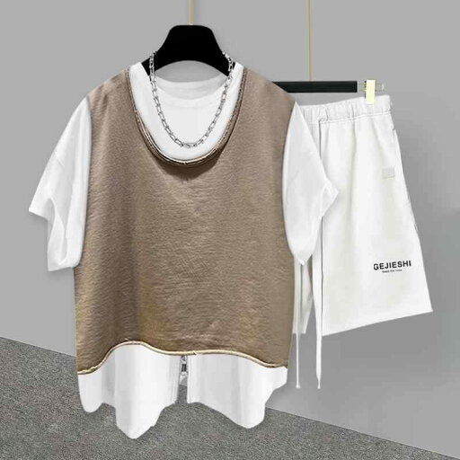 メンズ ファッション 服 用 オシャレ シンプル 大人 かっこいい ストリート 夏コーデ フェイクツーピース ジップアップ 半袖 T シャツ スーツ パンツ メンズ ファッション 服 用 オシャレ シンプル 大人 かっこいい ストリート 夏コーデ フェイクツーピース ジップアップ 半袖 T シャツ スーツ パンツ