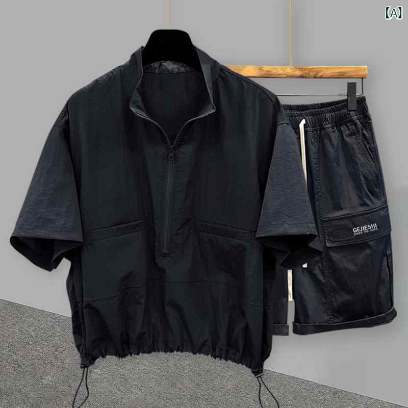 [BROKIG]ジップジョガーパンツメンズトレーニングウェアダブルポケット付き筋トレパンツジムウェアスリム通気性ストレッチ(Sネイビー)