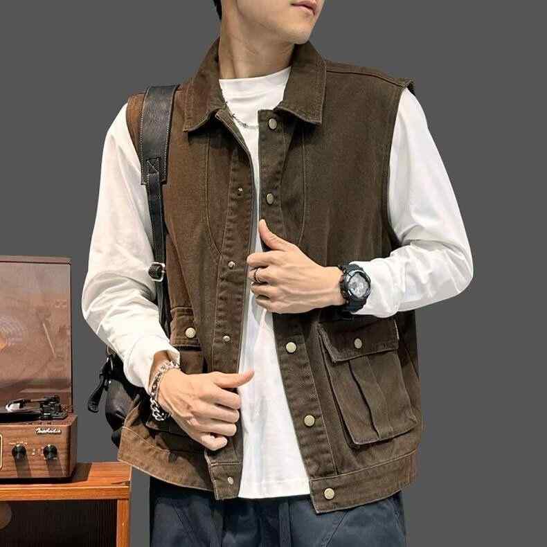 メンズ ファッション 服 用 オシャレ シンプル 大人 かっこいい ストリート 夏コーデ アメリカン ウェア ベスト ノースリーブ ジャケット レトロ ウォッシュ