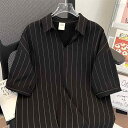 メンズ ファッション 男性用 オシャレ シンプル 大人 かっこいい 大きいサイズ ストリート 紳士服 夏 冷感 ストライプ Vネック 半袖 シャツ メンズ レト...
