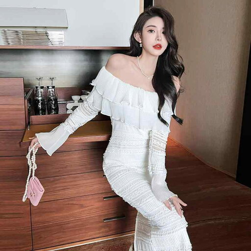 夏コーデ レディース ファッション 服 オシャレ カワイイ 女性用 シンプル 大人カワイイ 大きいサイズ 婦人服 白 イブニングドレス オフショルダー フリル 長袖 ドレス ロング スカート 夏コーデ レディース ファッション 服 オシャレ カワイイ 女性用 シンプル 大人カワイイ 大きいサイズ 婦人服 白 イブニングドレス オフショルダー フリル 長袖 ドレス ロング スカート