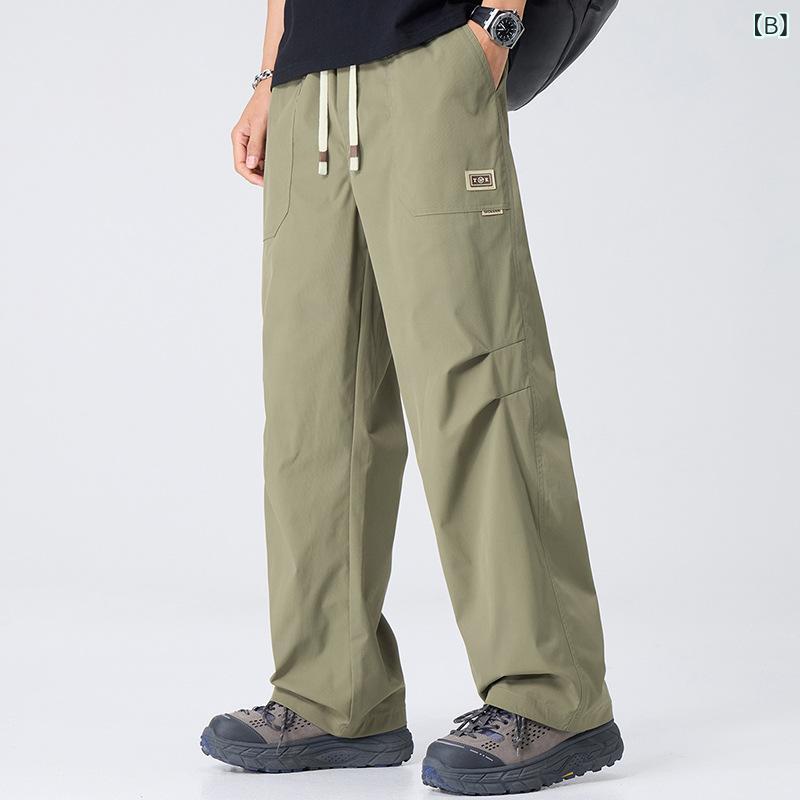メンズ パンツ 男性用 クール ワイドレッグ ストレート ミドル丈 ゆったり カジュアル レジャー 通勤 普段使い アウトドア ストレッチ 快適 コットン ポケット ベルトループ ジップ ボタン ミリタリー ワーク デイリー 3