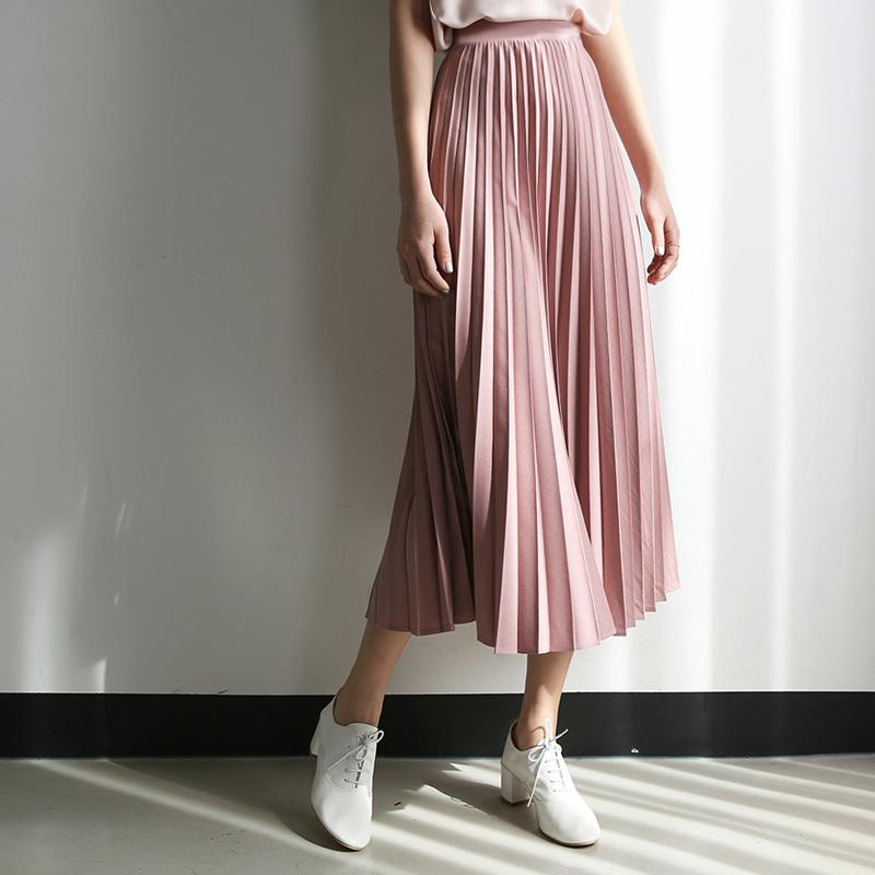 夏コーデ レディース ファッション 服 オシャレ カワイイ 女性用 シンプル 大人カワイイ 大きいサイズ 婦人服 ピンク プリーツスカート Aライン スカート レトロ アコーディオン プリーツ ハイウエスト ロング 光沢 シック エレガント