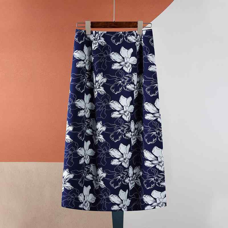 夏コーデ レディース ファッション 服 オシャレ カワイイ 女性用 シンプル 大人カワイイ 大きいサイズ 婦人服 エレガント ブルー 花柄 Aライン スカート 夏 ハイウエスト スリム ストレート ロング