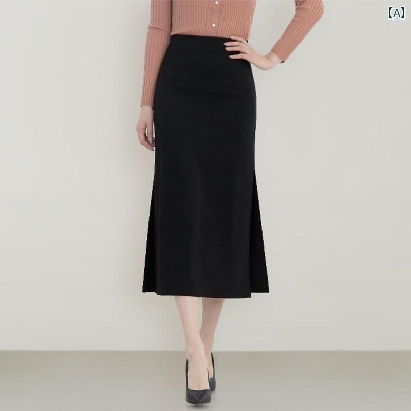 リコットの夏コーデ レディース ファッション 服 オシャレ カワイイ 女性用 シンプル 大人カワイイ 大きいサイズ 婦人服 黒 スカート ハイウエスト ミディアム丈 着痩せ効果 Aライン 通勤ウェア OL スカート サイド スリットスカート｜アングル2