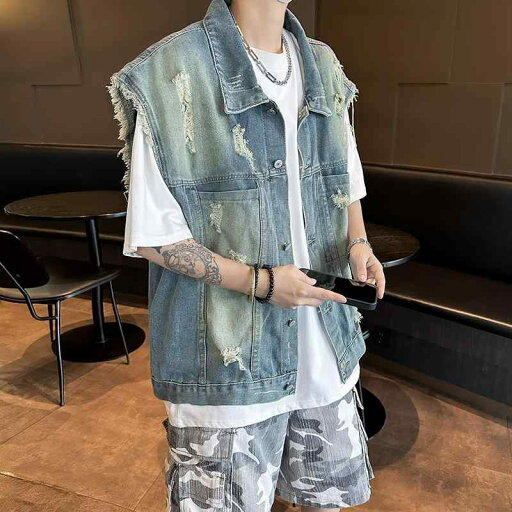 メンズ ファッション 服 用 オシャレ シンプル 大人 かっこいい ストリート 夏コーデ デニム ベスト カジュアル ジャケット ストリート レトロ ウォッシュ メンズ ファッション 服 用 オシャレ シンプル 大人 かっこいい ストリート 夏コーデ デニム ベスト カジュアル ジャケット ストリート レトロ ウォッシュ