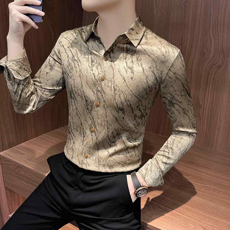 メンズ ファッション 服 男性用 オシャレ シンプル 大人 かっこいい ストリート 長袖 花柄 テクスチャ シャツ スタイル プリント