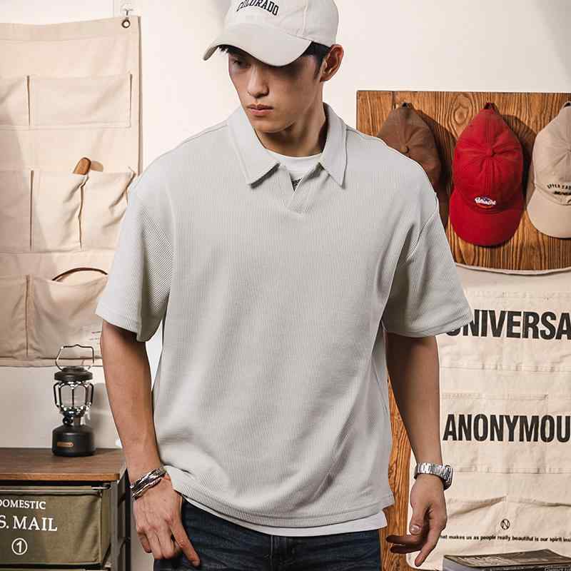 Rakuten - メンズ ファッション 服 男性用 オシャレ シンプル 大人 かっこいい ストリート カモメ 襟 ポロ シャツ 半袖 夏 アメリカンワッフル ゆったり 大きいサイズ Tシャツ