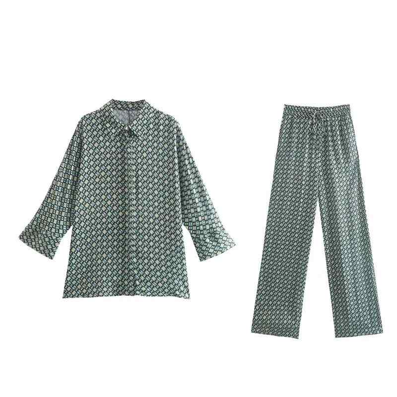レディース ファッション 服 オシャレ カワイイ 女性用 シンプル バックル 幾何学模様 プリント パジャマ