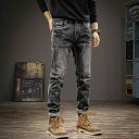 メンズ ファッション 男性用 オシャレ シンプル 大人 かっこいい 大きいサイズ ストリート 紳士服 春 レトロ ジーンズ スリム ストレート ストレッチ 黒 グレー アメリカン ファッション 秋 ズボン