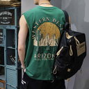 メンズ ファッション 男性用 オシャレ シンプル 大人 かっこいい 大きいサイズ ストリート 紳士服 アメリカン ストリート ニュー スポーツ タンクトップ レトロ プリント ベスト 夏 綿 ノースリーブ T シャツ
