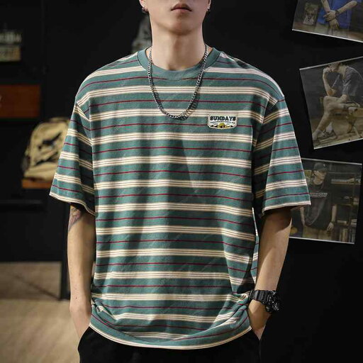 メンズ ファッション 男性用 オシャレ シンプル 大人 かっこいい 大きいサイズ ストリート 紳士服 260 グラム ヘビーウェイト 綿 ストライプ 半袖 T シャツ 夏 半袖 カジュアル T シャツ メンズ ファッション 男性用 オシャレ シンプル 大人 かっこいい 大きいサイズ ストリート 紳士服 260 グラム ヘビーウェイト 綿 ストライプ 半袖 T シャツ 夏 半袖 カジュアル T シャツ