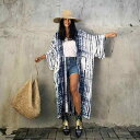 レディース ファッション 服 オシャレ カワイイ 女性用 シンプル ハワイアン バケーション 日焼け防止 カーディガン アウターレイヤー イミテーション タイダイ ストライプ 薄手 コート ロング ブラウス