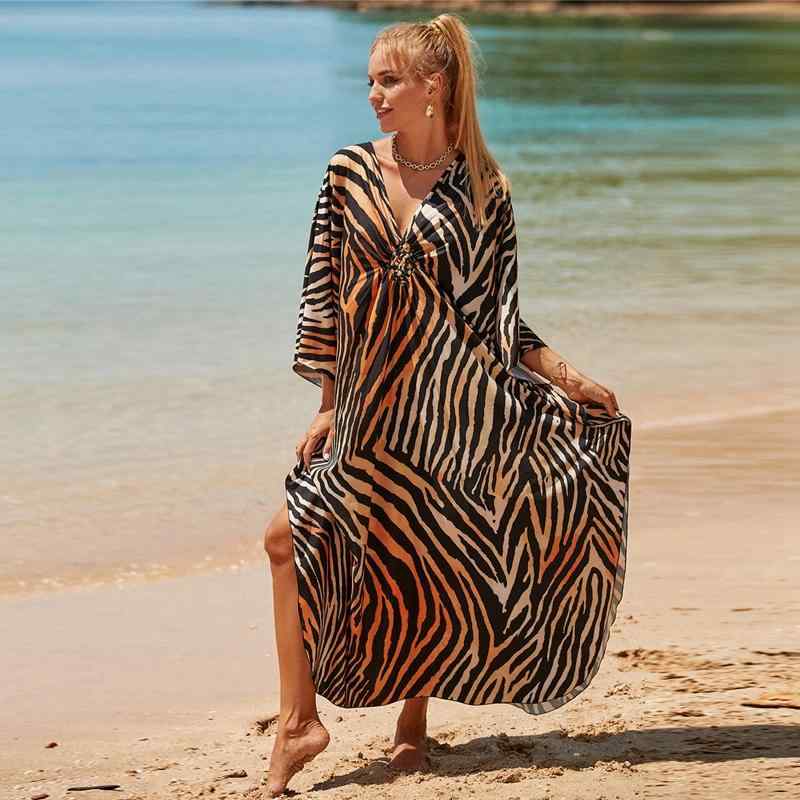 レディース ファッション 服 オシャレ カワイイ 女性用 シンプル 動物 プリント ドレス 胸装飾 Vネック..