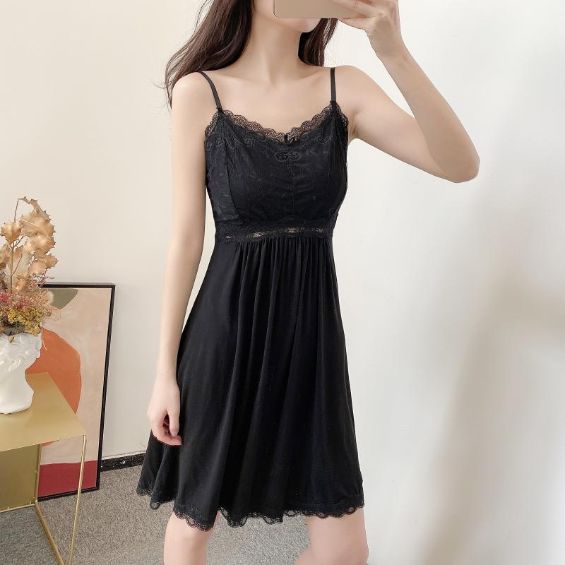 乐天商城 - レディース ファッション 服 オシャレ カワイイ 女性用 シンプル ドレス スタイル パッド 薄手 パジャマ レース ゆったり ホームウェア スカート