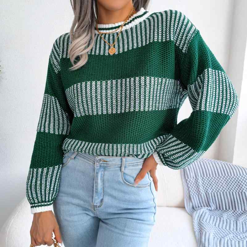 レディース ファッション 服 オシャレ カワイイ 女性用 シンプル シンプル カラー コントラスト ストライプ セーター