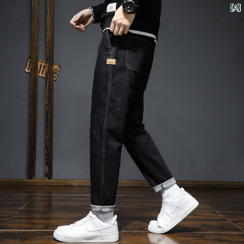 リコットのメンズ ファッション 服 男性用 オシャレ シンプル 大人 かっこいい ストリート メンズ 秋 ダークブルー ジーンズ メンズ ストレート ハイエンド デニム カラー パンツ｜アングル2