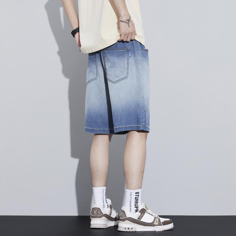 メンズ ファッション 服 男性用 オシャレ シンプル 大人 かっこいい ストリート 夏 薄手 グラデーション 五分丈 ジーンズ メンズ ライトブルー ハイエンド ハーフ パンツ ストレッチ ウエスト テンセル パンツ